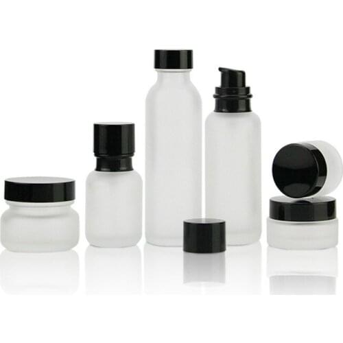 50pcs150ml120ml 50ml essence lotion bottle black cover matte press empty bottle cosmetic set packaging container20g 30g 60g