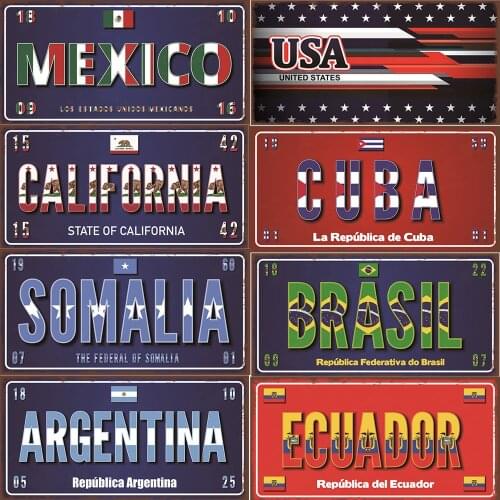 Americas Countries Flag License Plate Poster Vintage Home Decor Retro Metal Tin Signs Pub Car Garage Wall Art Decoration