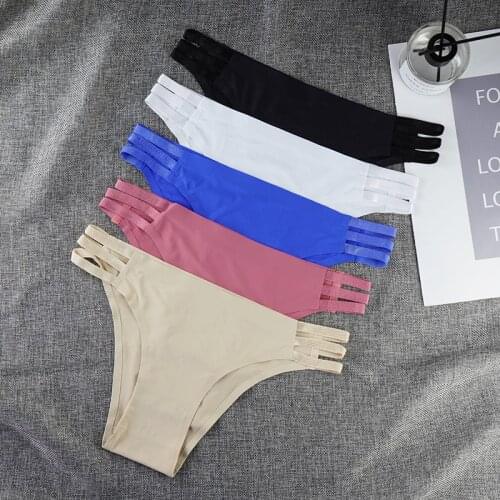 IXueJie Seamless Panties Sexy Lingerie Women Underwear Low Rise Ice Silk Panties Ladies Panties Women Briefs Solid Hollow 3Pcs