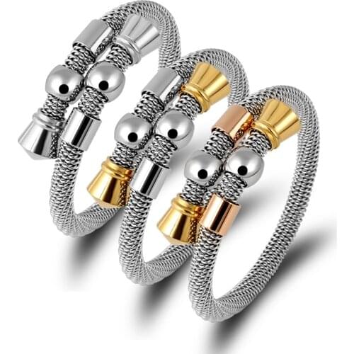 Simple Bead Twist Cable Wire Bangles & Bracelets For Men Jewelry Stainless Steel Charm Cuff Bracelet Silver Bijoux Adjustable