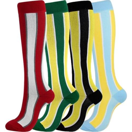 Women Men Compression Stockings Stripes Checks Printing Knee Length for Running Travel Cycling Pregnant Nurse Edema 20-30mmHg