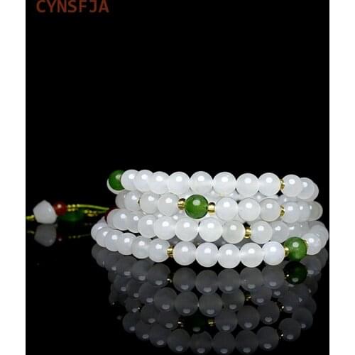 CYNSFJA New Real Certified Natural Hetian Jade Bracelets Necklace Nephrite Lucky 5mm 108 Buddha Beads Rosary Tasbih Fine Jewelry