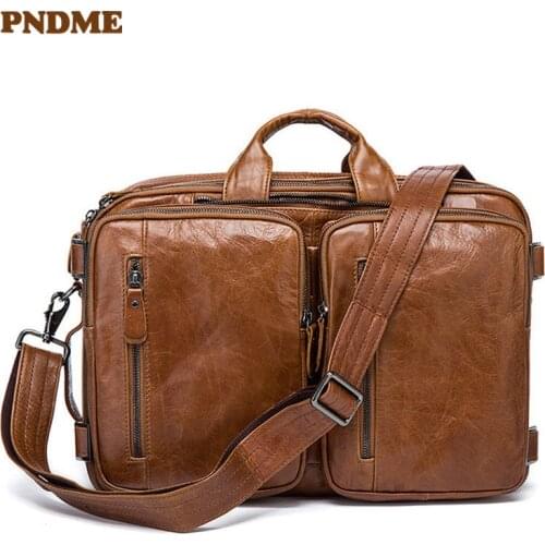 Retro genuine leather large-capacity travel briefcase business handbag multi-function natural cowhide shoulder messenger bags
