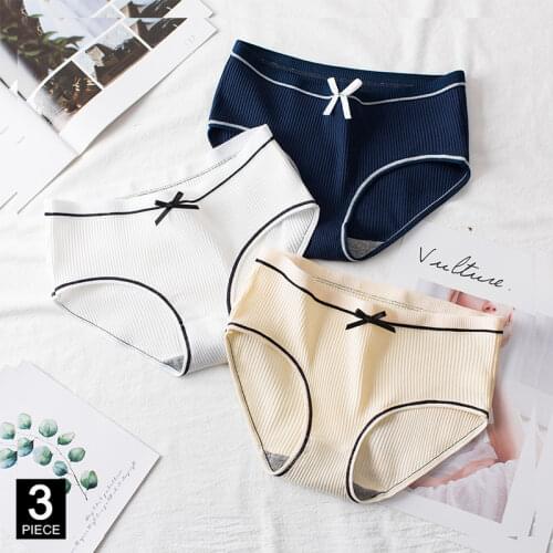 Solid Color knickers Cotton Panties for Woman Sexy Fashion Briefs Girl Bow Underpants Underwear Lingerie Dropshipping 3 Pcs/set