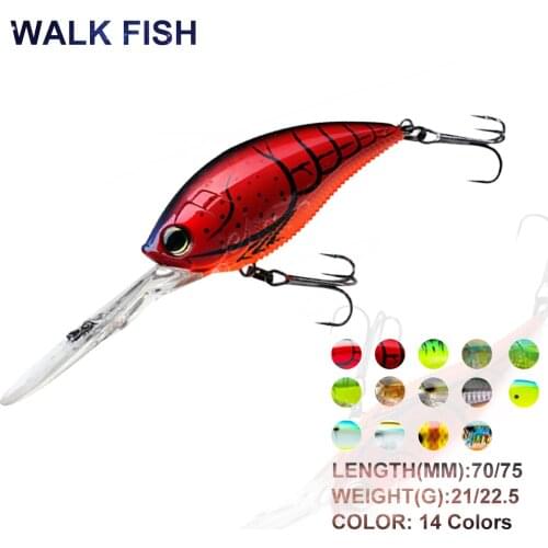 WALK FISH 70mm/75mm Floating Crank Fishing Lure Wobbler 3D Eyes Fishing Baits Artificial Hard Fishing Bait Swimbait Fishing Tool