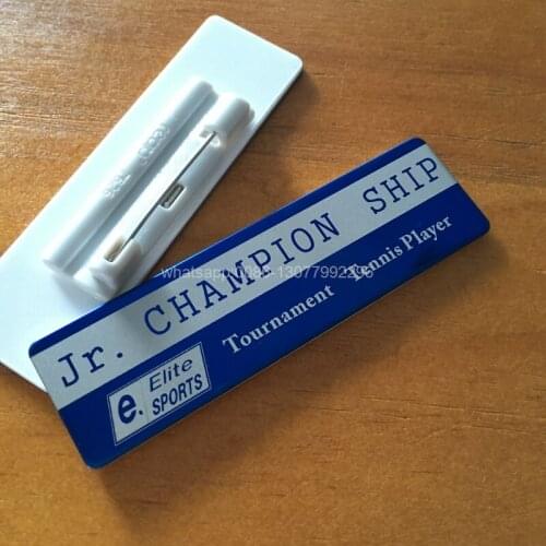 10pcs custom employee name badge holder 70*20mm name tags laser logo staff badge pin with stainless steel and acrylic nameplate