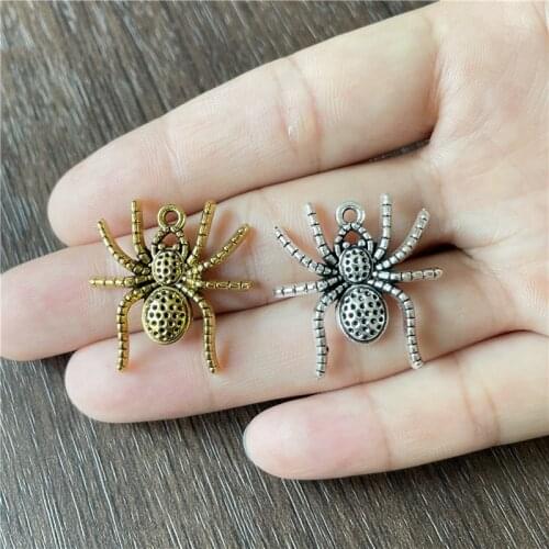 10pcs 25*26mm Charm spider Halloween antique silver pendant, DIY bracelet necklace jewelry accessories for men