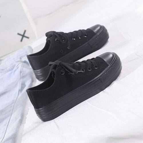Casual Shoes Womens Vulcanize Shoes New Style Sneakers Ladies Lace-up Breathable Walking Canvas Shoes Tenis Feminino Black Shoes