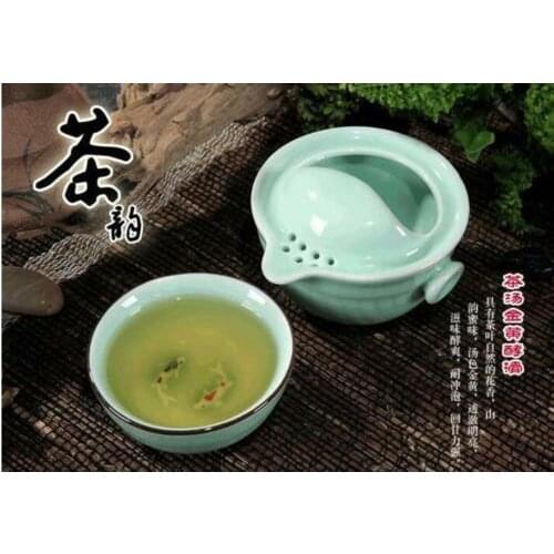 China Longquan Celadon Handmade Ware GaiWan Teapot Tea Set Portable Travel Kit