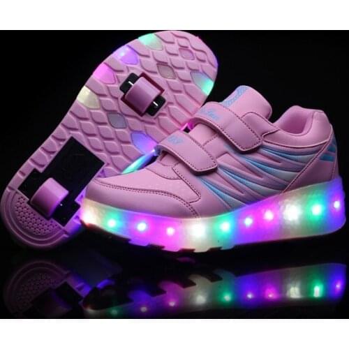2020 Light Sneakers with Double TWO Wheel Boy Girl Roller Skate Casual Shoe with Roller Girl Zapatillas Zapatos Con Ruedas