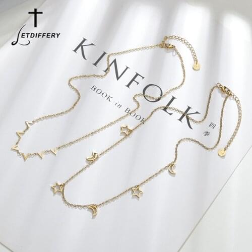 Letdiffery Tiny V Letter Star Moon Women Choker Necklace Stainless Steel Trendy Chain Cross Necklace Jewelry For Wedding Jewelry