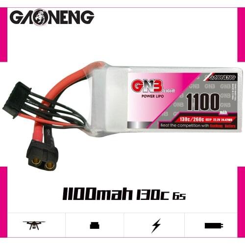 Gaoneng 1100mAh 6S1P 22.2V 130C/260C 24.42WH Fast Charge Lipo Battery XT60 Plug for FPV Racing Drone Quadcopter Helicopter Parts