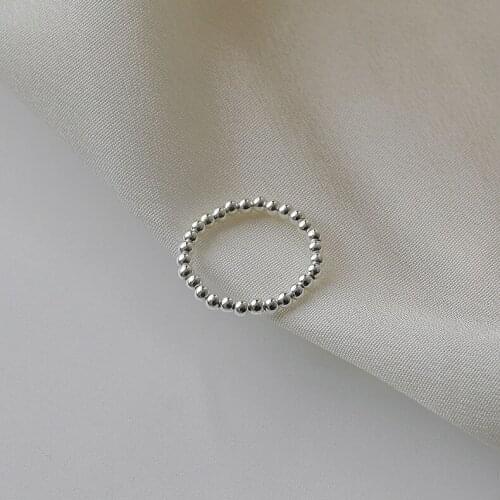 Small Silver Color Metal Beads Round Finger Ring For Women Teens Simple Elegant New Fashion Jewelry Gift