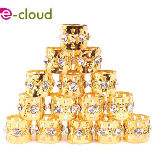 50pcs/lot Golden And Silver Hair Beads Dreadlock Beads Adjustable Rhinestone Hair Braid Cuff Clips Hair Extension Tools