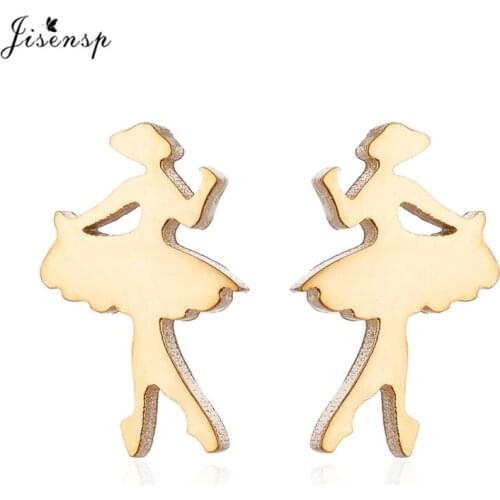 Jisensp Cute Tiny Ballet Earrings for Women Girls Kids Jewelry Romantic Stainless Steel Stud Earrings Femme Graduation Gift