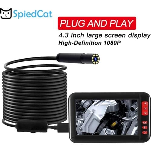 HD 1080P 8mm 8 LED Mini Lens 2M/5M/10M Hard/Soft Cable Endoscope 4.3 Inch Screen Industrial Display Inspection Borescope Camera