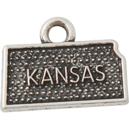 RAINXTAR Fashion Vintage State Kansas Alloy Map Charms 50pcs 12*16mm AAC807