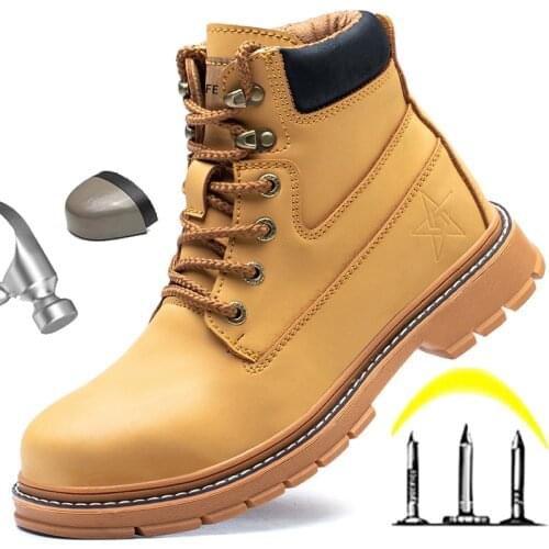 Mans Safety Shoes Work Boots For Men With Steel Toe Waterproof Non Slip Casual Leather Shos Male Security Chelsea Sneakers 2021