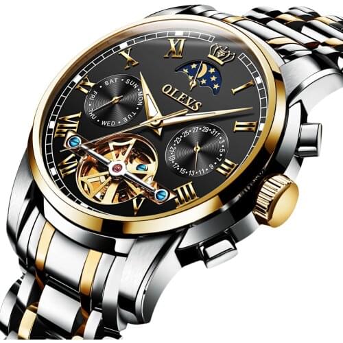 OLEVS Top Brand Mens Automatic Mechaincal Watches Waterproof Stainless Steel Strap Mechaincal Wristwatch For Men