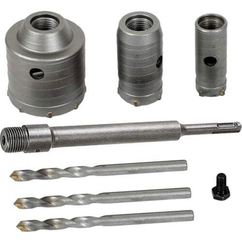 Concrete Hole Saw Kits SDS Plus Shank Wall Hole Cutter Cement Drill Bit Sets(30, 40, 60mm), with 220mm Connecting Rods