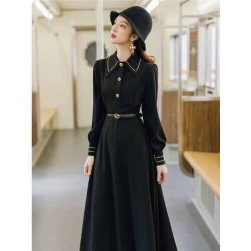 2020 new fashion womens clothing Turn-down Collar Vintage dresses winter dress