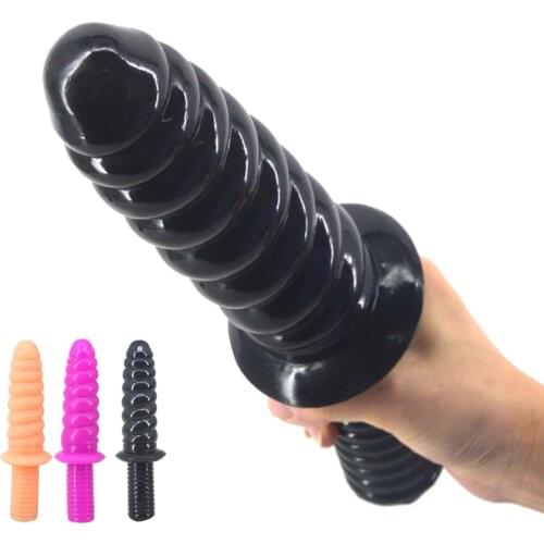 Huge Spiral Black Dildo Butt Plug Masturbator Anal Dildo No Vibrators Big Anal Plug With Handle Sex Toys For Women Men Lesbian