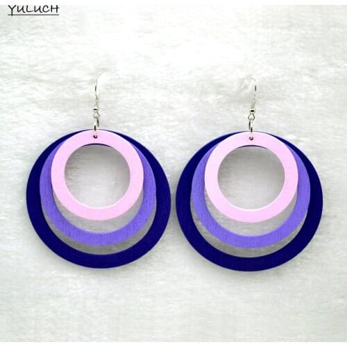 Pair mix BLUE three color long charm wood earrings carton statement jewelry for woman 2016 design new