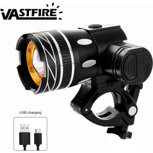 USB Rechargeable Front Bike Lamp XM-L T6 LED Light Zoomable Bicycle Headlight Built-in Battery 3 Modes Torch+USB Rear Light