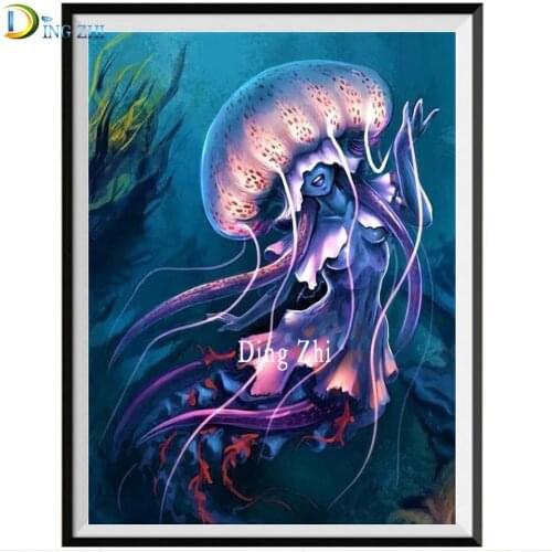 Full Drill Square Round 5D Diamond Painting Jellyfish Girl Diamond Embroidery Mosaic Pictures With Rhinestones Home Decor Gift