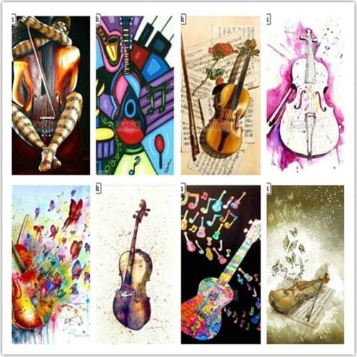 Full square 5D diamond painting guitar violin music icon watercolor diamond embroidery rhinestone mosaic decorative artwork