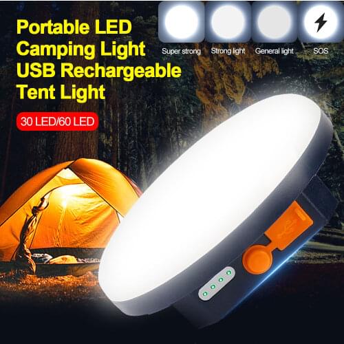 Portable LED Camping Light 30W USB Rechargeable Tent Light with Hook Night Market Outdoor Lantern Emergency Light Phone Charger