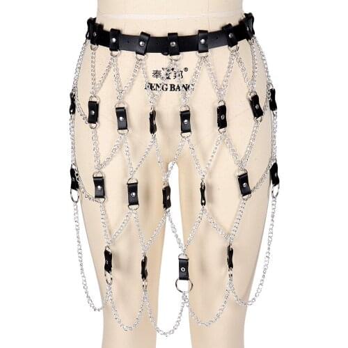 Harness Belt Skirt Punk Gothic Style Leather Costume Women Sexy Lingerie Sword Belt Erotic Suspender Metal Chain Accessories