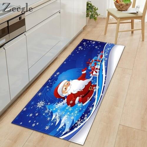 Zeegle Christmas Polyester Carpet Long Kitchen Soft Floor Mat Doormat Anti-slip Water Absorption Door Mat Livng Room Foot Rug