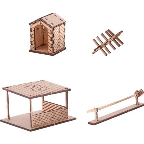 Handmade DIY 1:72 War Roadblock Barricade Checkpoint Command Room Scene Wooden Assembly Model Decoration