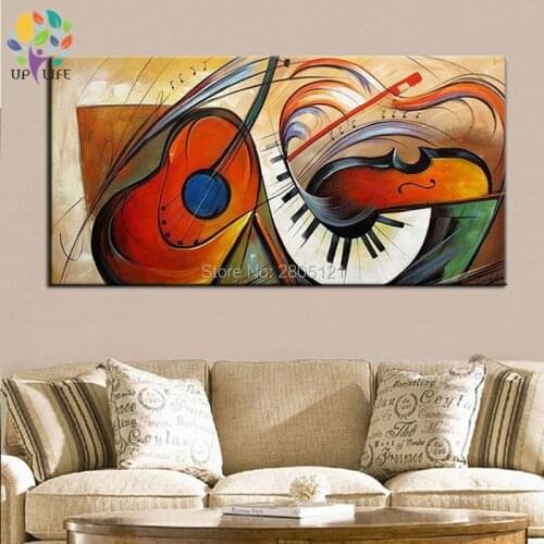 Hand painted large cheap modern home decoration art oil painting abstract paintings musical instruments guitar wall art