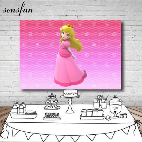 Sensfun Peach Princess Cartoon Backdrop Pink Theme Polka Dots Girls Birthday Party Backgrounds For Photo Studio 7x5FT