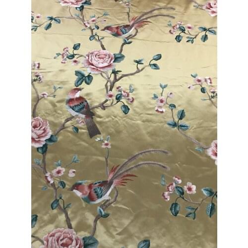 Silk plus cotton flat embroidery bird language flower cheongsam fabric width 140cm