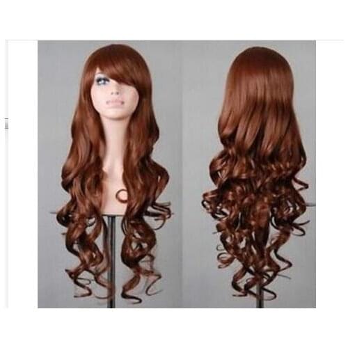 Suyushun11053++ New Dark Brown Longo Encaracolado Anime Peruca festa Cosplay