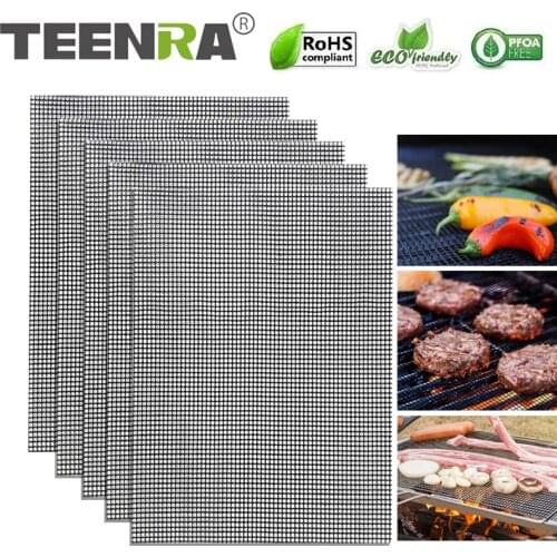 TEENRA Non-stick Barbecue Grilling Mat Heat Resistant BBQ Mat Reusable Non-stick Coating Barbecue Mesh Outdoor Accessories