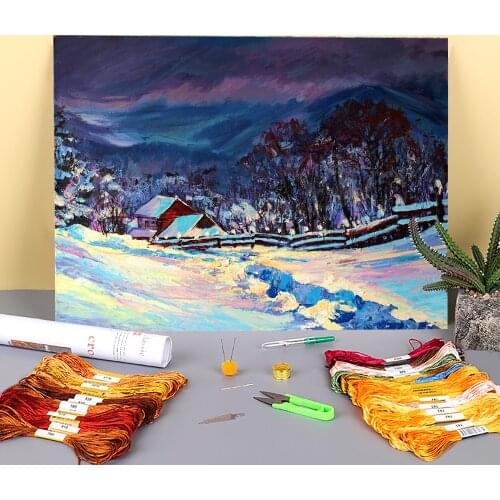 Landscape Sunny Moment Printed Fabric 11CT Cross-Stitch Patterns Embroidery DMC Threads Needlework Painting Knitting Design