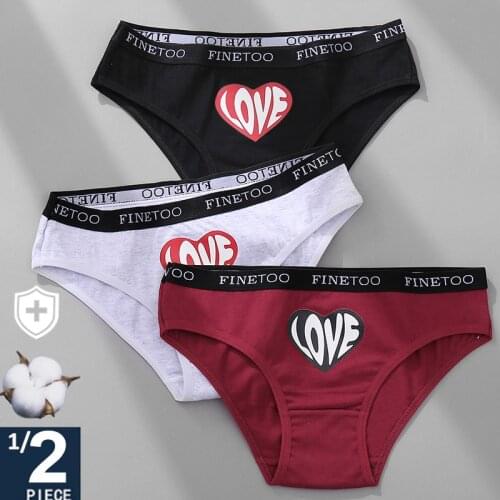 FINETOO 1/2PCS Women Cotton Underwear Love Sticker Letter M-XXL Panties + G-string Lingerie Female Pantys Girls Fashion Briefs
