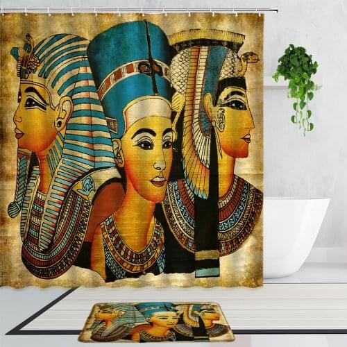 Ancient Egyptian Tribe Retro Culture Shower Curtains Egypts Noble Women Bathroom Decoration Curtain Set Non-Slip Bath Mats Rug