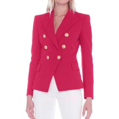 TOP QUALITY New 2020 Designer Blazer Jacket Womens Metal Lion Buttons Double Breasted Blazer Outer Coat Size S-XXL Rose Red