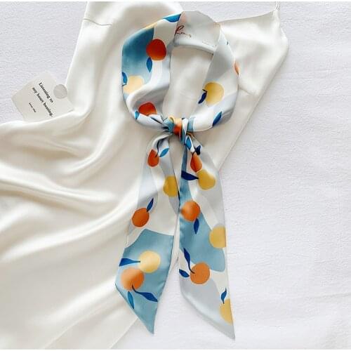 Luna&Dolphin Women Original Niche Fruit Design Long Scarf 100x6cm Skinny Headband Bag Ribbon Orange Peach Letter Choker Streamer
