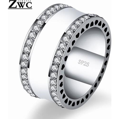 ZWC Fashion Hot Charm Crystal Wide Band Wedding Rings For Women Girls High Quality Luxury Ring Jewelry Gift Wholesale