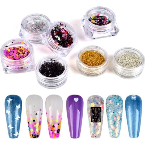 1 Set Nail Glitter Sequins Thin Round/Butterfly/Round/Caviar Nail Art Flakes Sheets Tips