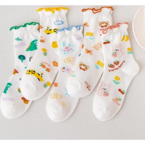10 Pairs Bear Duck Floral Dinosaur Print Cartoon Cute Women High Quality Japanese Cotton Soft Kawaii Cute Lolita Woman Socks