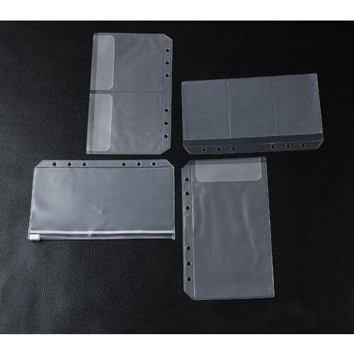 15PCS A6 Convenient Loose Leaf Plastic PVC Binder Pockets Zipper Folders 6 Hole Transparent Separated Card Bills Storage Bags