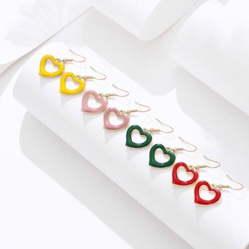 2021 Colored Enamel Heart Pendant Hoop Love Hollow Dripping Oil Earrings Valentines Gift for Her Drop Oil Piercing Jewelry