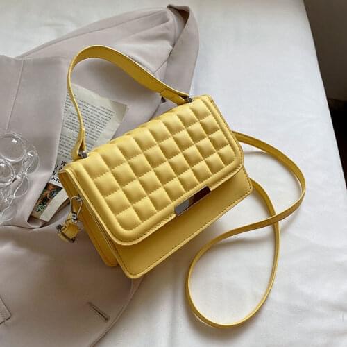 2021 Summer Fashion Solid Color Square Handbags For Women High Quality Pu Leather Shoulder Trend Plaid Female Crossbody Bag